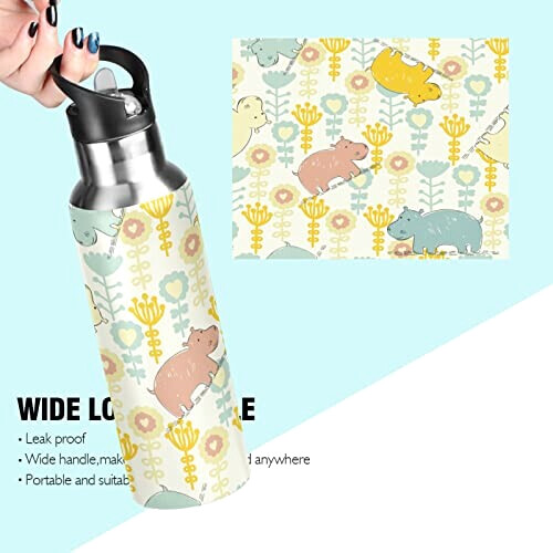 Gourde Hippopotame inox isotherme double paroi paille 600 ml variant 2 