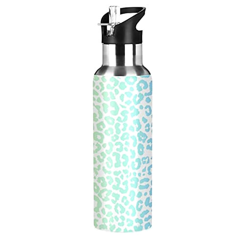 Gourde Léopard jaune inox sans bpa isotherme pliable paille 600 ml