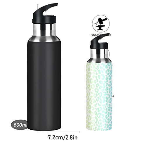 Gourde Léopard jaune inox sans bpa isotherme pliable paille 600 ml variant 1 