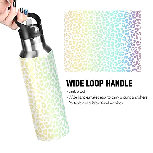 Gourde Léopard jaune inox sans bpa isotherme pliable paille 600 ml variant 3 