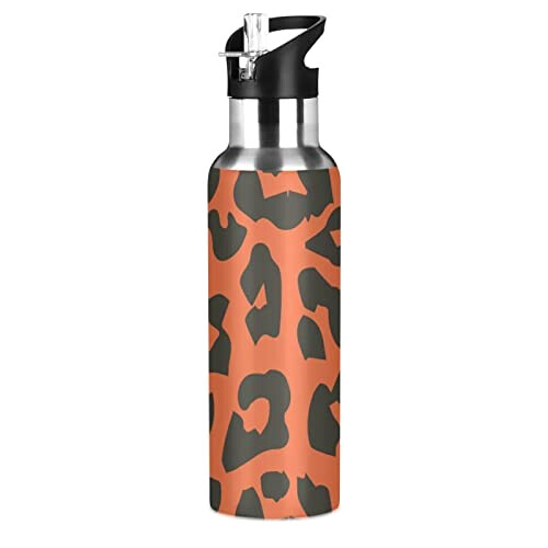 Gourde Léopard inox isotherme double paroi paille 600 ml
