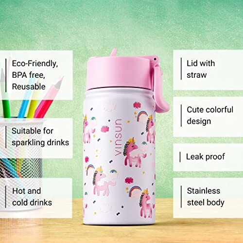 Gourde Licorne blanc / rose plastique sans bpa paille 350 ml variant 0 