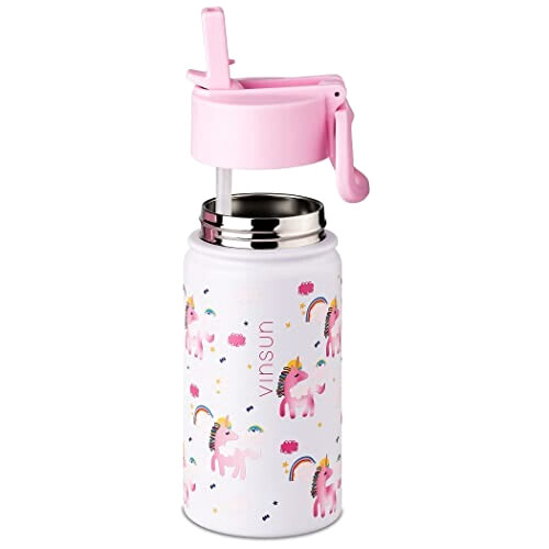 Gourde Licorne blanc / rose plastique sans bpa paille 350 ml variant 1 