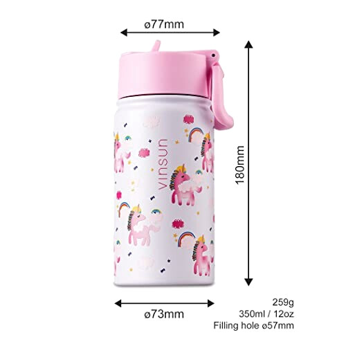 Gourde Licorne blanc / rose plastique sans bpa paille 350 ml variant 2 