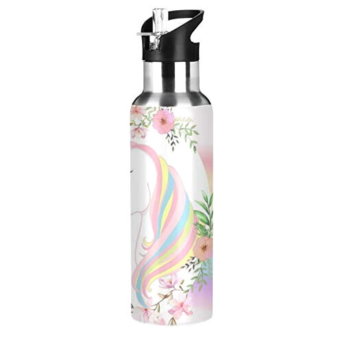 Gourde Licorne art mode sport inox sans bpa isotherme double paroi paille 600 ml