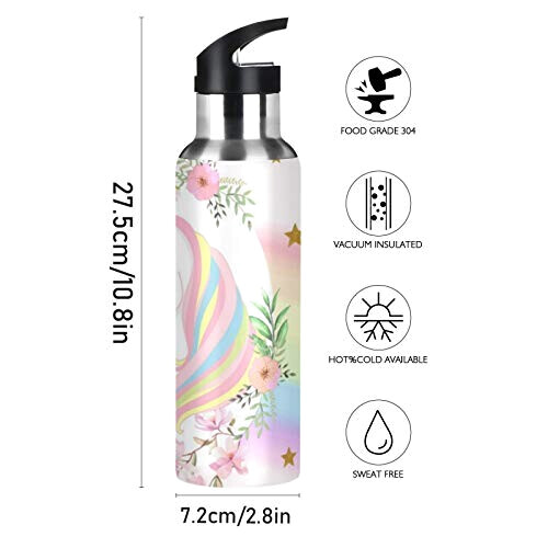 Gourde Licorne art mode sport inox sans bpa isotherme double paroi paille 600 ml variant 0 