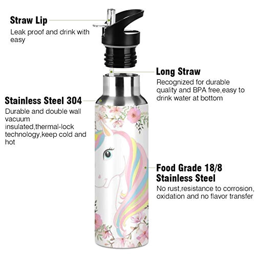 Gourde Licorne art mode sport inox sans bpa isotherme double paroi paille 600 ml variant 1 
