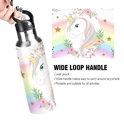 Gourde Licorne art mode sport inox sans bpa isotherme double paroi paille 600 ml variant 2 