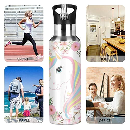 Gourde Licorne art mode sport inox sans bpa isotherme double paroi paille 600 ml variant 3 
