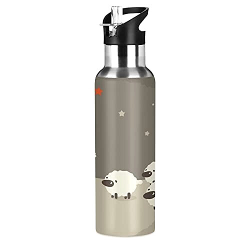 Gourde Mouton art mode sport inox sans bpa isotherme double paroi paille 600 ml