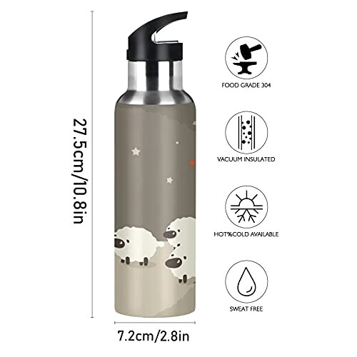 Gourde Mouton art mode sport inox sans bpa isotherme double paroi paille 600 ml variant 0 