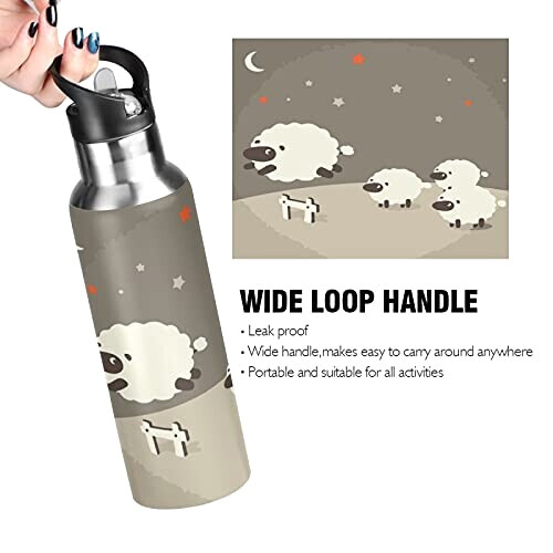 Gourde Mouton art mode sport inox sans bpa isotherme double paroi paille 600 ml variant 2 