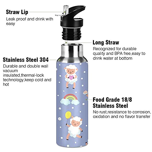 Gourde Mouton art mode sport inox sans bpa isotherme double paroi paille 600 ml variant 1 