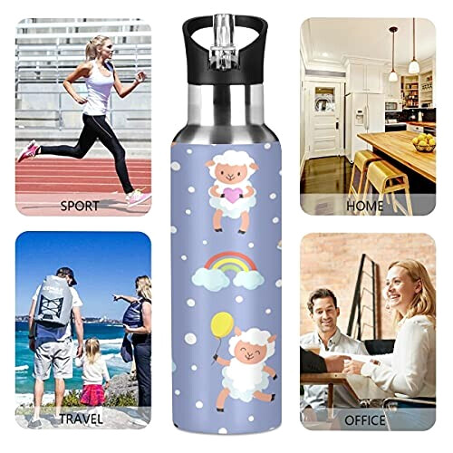 Gourde Mouton art mode sport inox sans bpa isotherme double paroi paille 600 ml variant 3 