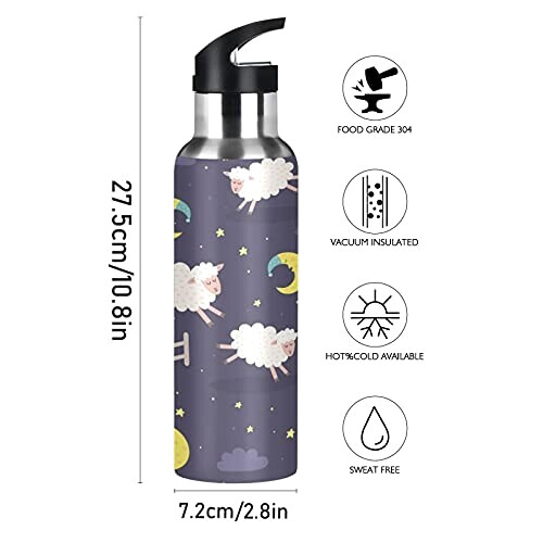 Gourde Mouton art mode sport inox sans bpa isotherme double paroi paille 600 ml variant 0 