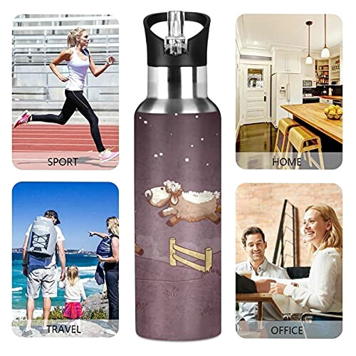 Gourde Mouton art mode sport inox sans bpa isotherme double paroi paille 600 ml variant 3 