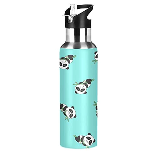 Gourde Panda art mode sport inox sans bpa isotherme double paroi paille 600 ml