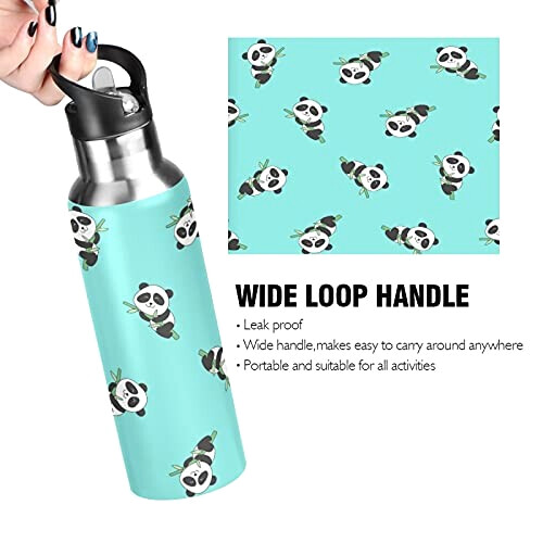 Gourde Panda art mode sport inox sans bpa isotherme double paroi paille 600 ml variant 2 