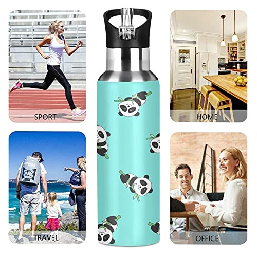 Gourde Panda art mode sport inox sans bpa isotherme double paroi paille 600 ml variant 3 