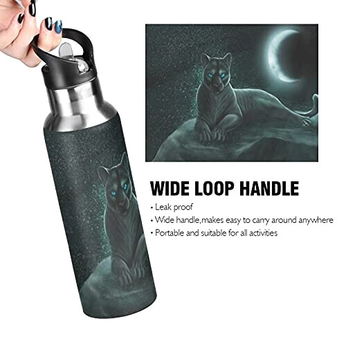 Gourde Panthère art mode sport inox sans bpa isotherme double paroi paille 600 ml variant 2 
