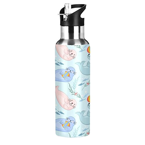 Gourde Phoque mode mignonne inox sans bpa isotherme double paroi paille 600 ml