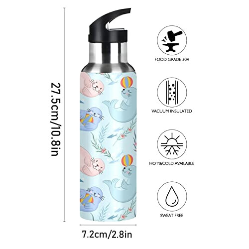 Gourde Phoque mode mignonne inox sans bpa isotherme double paroi paille 600 ml variant 0 