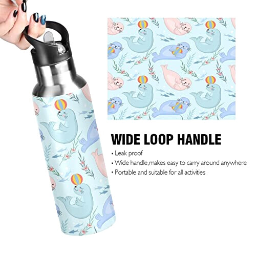 Gourde Phoque mode mignonne inox sans bpa isotherme double paroi paille 600 ml variant 2 