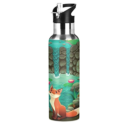 Gourde Renard art mode sport inox sans bpa isotherme double paroi paille 600 ml