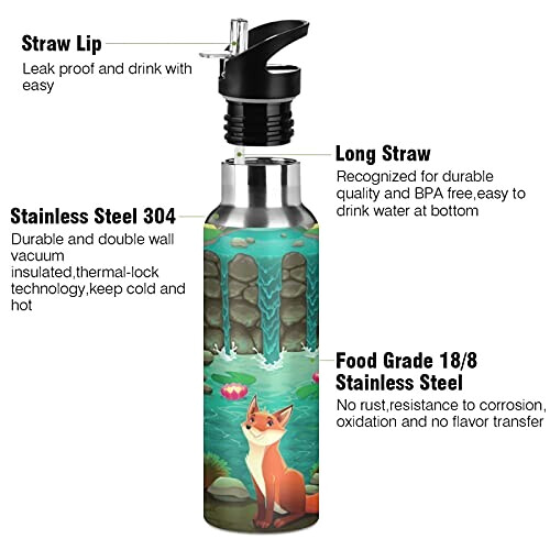Gourde Renard art mode sport inox sans bpa isotherme double paroi paille 600 ml variant 1 
