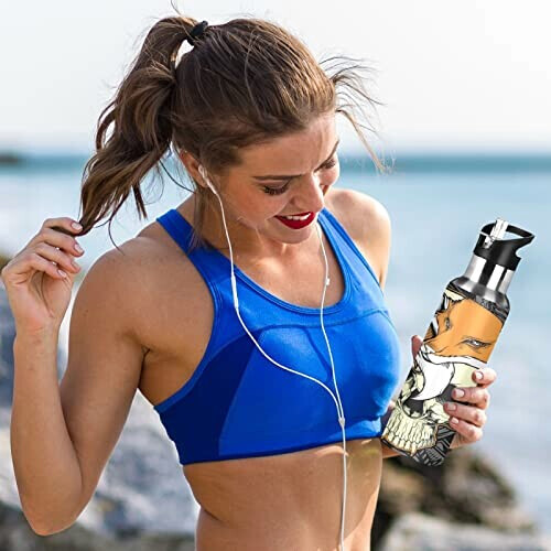 Gourde Renard art mode sport inox sans bpa isotherme double paroi paille 600 ml variant 4 