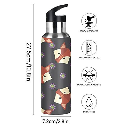 Gourde Renard art mode sport inox sans bpa isotherme double paroi paille 600 ml variant 0 