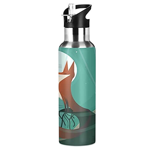 Gourde Renard art mode sport inox sans bpa isotherme double paroi paille 600 ml