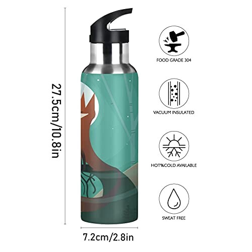 Gourde Renard art mode sport inox sans bpa isotherme double paroi paille 600 ml variant 0 