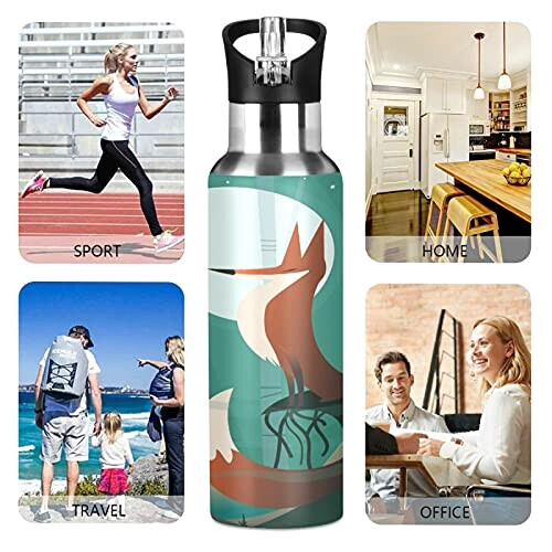 Gourde Renard art mode sport inox sans bpa isotherme double paroi paille 600 ml variant 3 