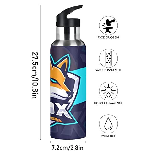 Gourde Renard art mode sport inox sans bpa isotherme double paroi paille 600 ml variant 0 