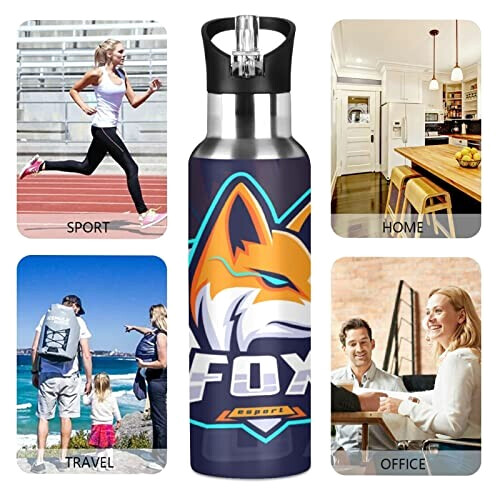 Gourde Renard art mode sport inox sans bpa isotherme double paroi paille 600 ml variant 3 