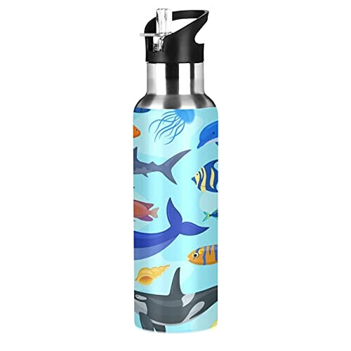 Gourde Requin art mode sport inox sans bpa isotherme double paroi paille 600 ml
