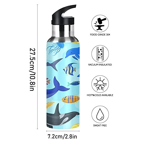 Gourde Requin art mode sport inox sans bpa isotherme double paroi paille 600 ml variant 0 
