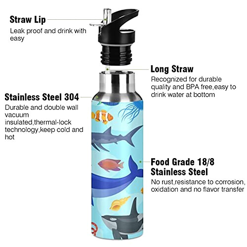 Gourde Requin art mode sport inox sans bpa isotherme double paroi paille 600 ml variant 1 