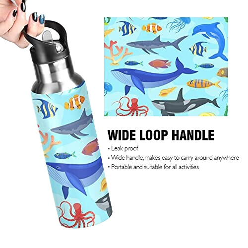 Gourde Requin art mode sport inox sans bpa isotherme double paroi paille 600 ml variant 2 