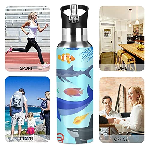 Gourde Requin art mode sport inox sans bpa isotherme double paroi paille 600 ml variant 3 