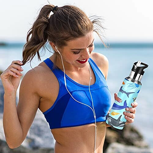 Gourde Requin art mode sport inox sans bpa isotherme double paroi paille 600 ml variant 4 