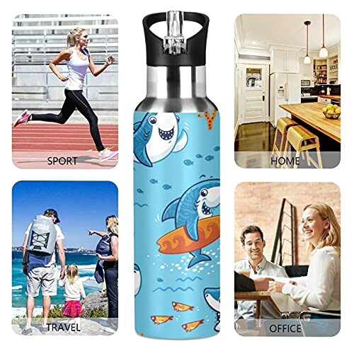 Gourde Requin art mode sport inox sans bpa isotherme double paroi paille 600 ml variant 3 