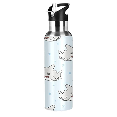 Gourde Requin art mode sport inox sans bpa isotherme double paroi paille 600 ml