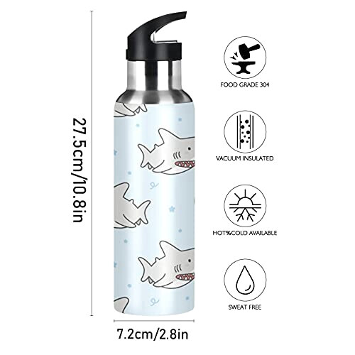 Gourde Requin art mode sport inox sans bpa isotherme double paroi paille 600 ml variant 0 