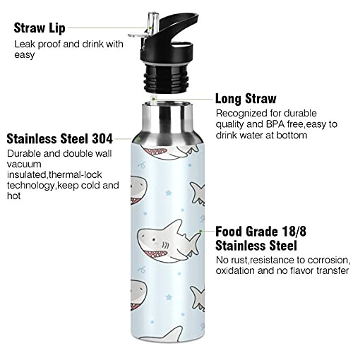 Gourde Requin art mode sport inox sans bpa isotherme double paroi paille 600 ml variant 1 