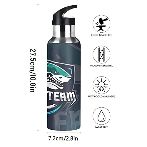Gourde Requin art mode sport inox sans bpa isotherme double paroi paille 600 ml variant 0 
