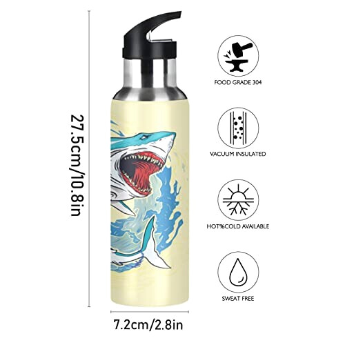 Gourde Requin mode mignonne inox sans bpa isotherme double paroi paille 600 ml variant 0 