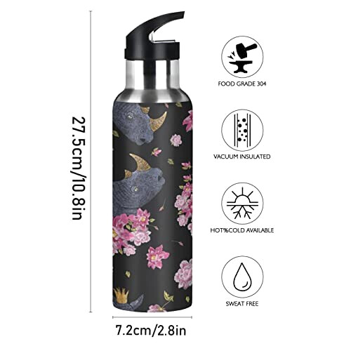 Gourde Rhinocéros mode mignonne inox sans bpa isotherme double paroi paille 600 ml variant 0 