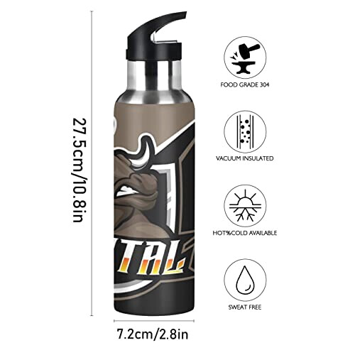 Gourde Taureau art mode sport inox sans bpa isotherme double paroi paille 600 ml variant 0 